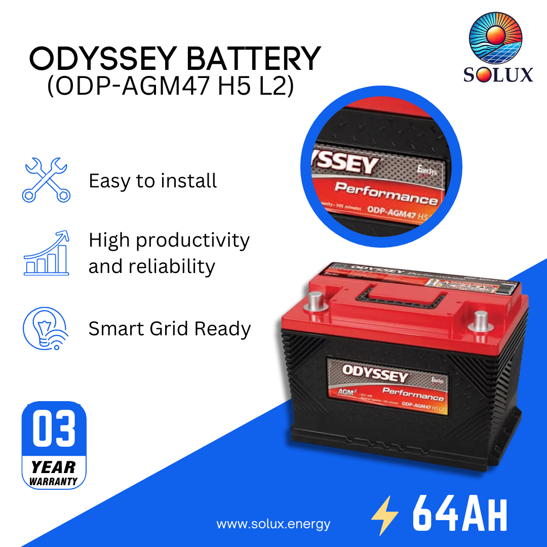 This is an image of AGM Battery Odyssey ODP-AGM47 H5 L2 12V 64Ah
